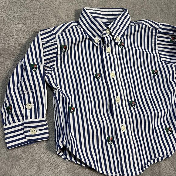 Ralph Lauren Shirt Boys 9 Months Long Sleeve Button Down Striped Anchor - Picture 2 of 5